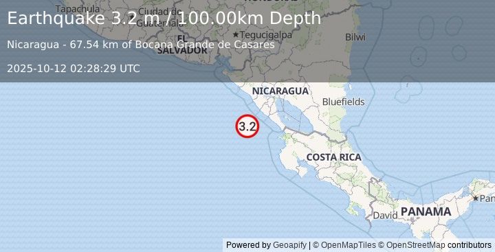 Earthquake NEAR COAST OF NICARAGUA (3.2 m) (2025-10-12 02:28:29 UTC)