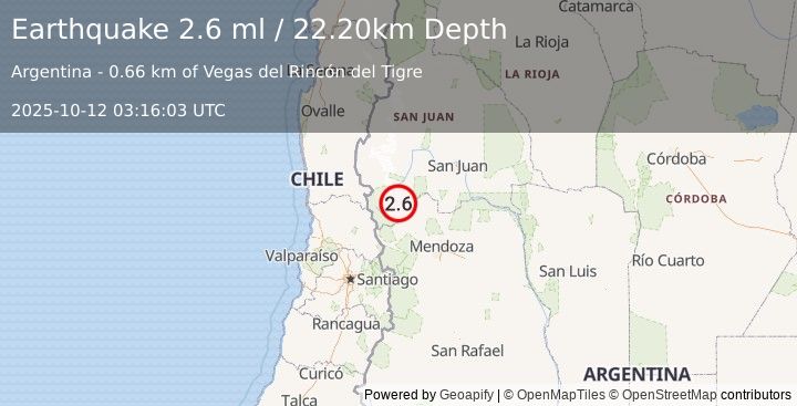 Earthquake SAN JUAN, ARGENTINA (2.6 ml) (2025-10-12 03:16:03 UTC)