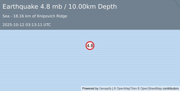 Earthquake GREENLAND SEA (4.8 mb) (2025-10-12 03:13:11 UTC)