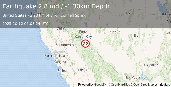 Earthquake CENTRAL CALIFORNIA (2.8 md) (2025-10-12 06:08:24 UTC)