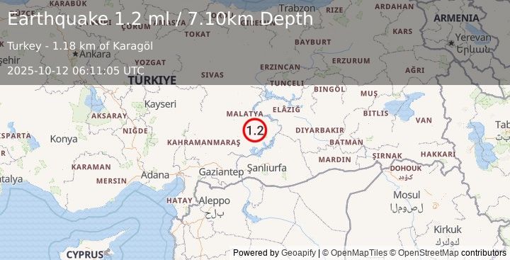 Earthquake EASTERN TURKEY (1.2 ml) (2025-10-12 06:11:05 UTC)