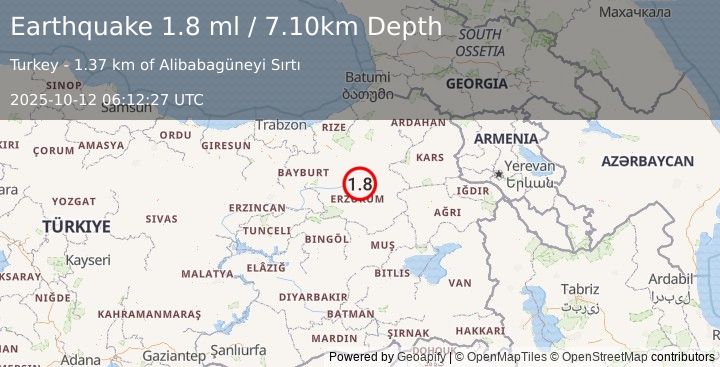 Earthquake EASTERN TURKEY (1.8 ml) (2025-10-12 06:12:27 UTC)