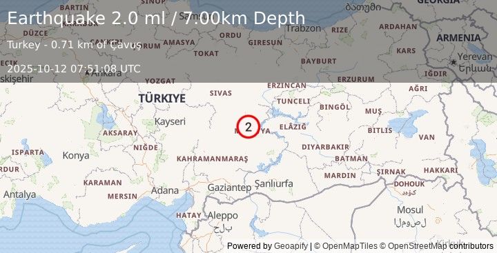 Earthquake CENTRAL TURKEY (2.0 ml) (2025-10-12 07:51:08 UTC)