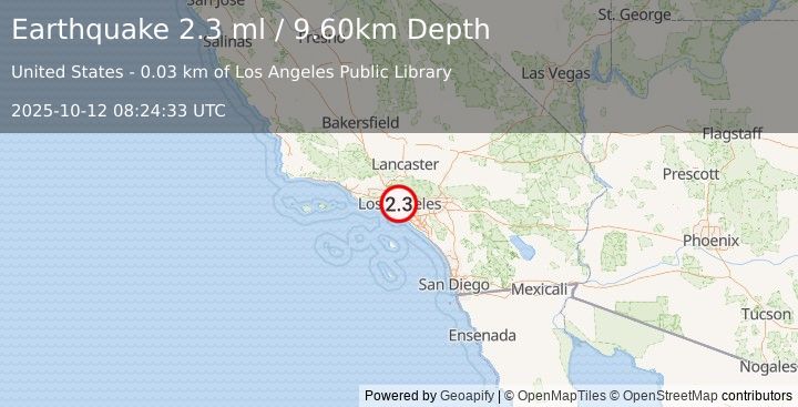 Earthquake GREATER LOS ANGELES AREA, CALIF. (2.3 ml) (2025-10-12 08:24:33 UTC)