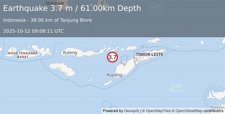 Earthquake FLORES REGION, INDONESIA (3.7 m) (2025-10-12 09:08:11 UTC)
