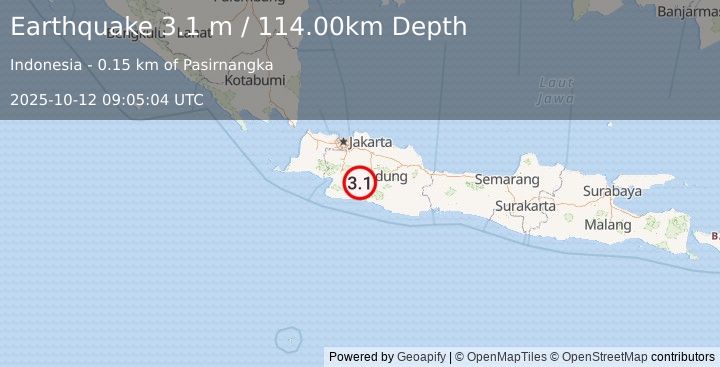Earthquake JAVA, INDONESIA (3.1 m) (2025-10-12 09:05:04 UTC)