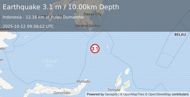 Earthquake KEPULAUAN SANGIHE, INDONESIA (3.1 m) (2025-10-12 09:30:12 UTC)