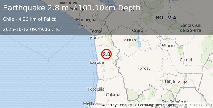 Earthquake TARAPACA, CHILE (2.8 ml) (2025-10-12 09:49:06 UTC)