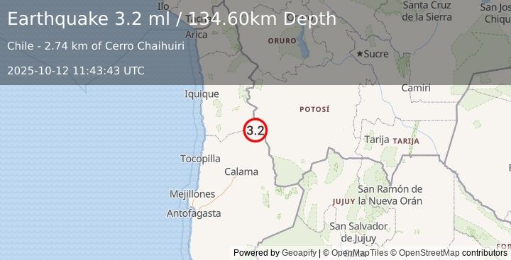 Earthquake ANTOFAGASTA, CHILE (3.2 ml) (2025-10-12 11:43:43 UTC)