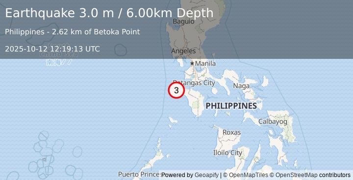 Earthquake MINDORO, PHILIPPINES (3.0 m) (2025-10-12 12:19:13 UTC)