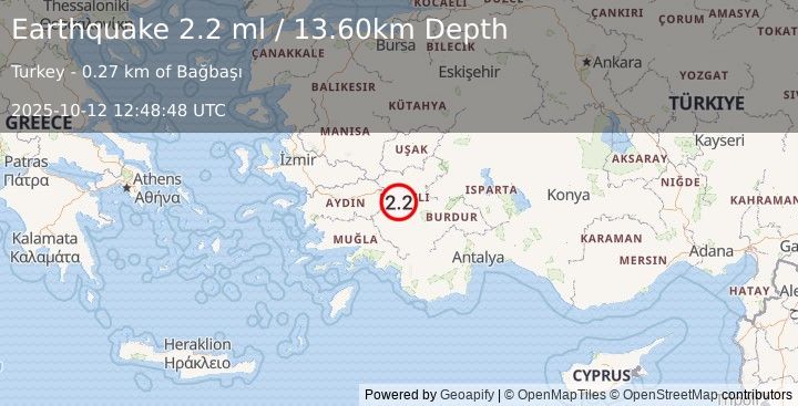 Earthquake WESTERN TURKEY (2.2 ml) (2025-10-12 12:48:48 UTC)
