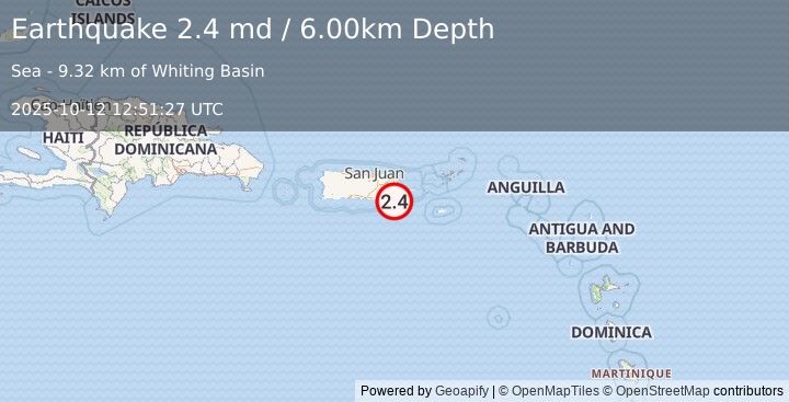Earthquake PUERTO RICO REGION (2.4 md) (2025-10-12 12:51:27 UTC)