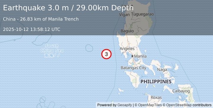 Earthquake LUZON, PHILIPPINES (3.0 m) (2025-10-12 13:58:12 UTC)