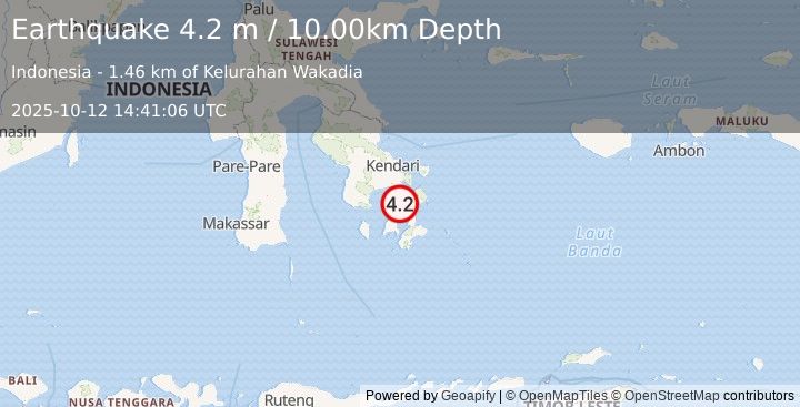 Earthquake SULAWESI, INDONESIA (4.2 m) (2025-10-12 14:41:06 UTC)