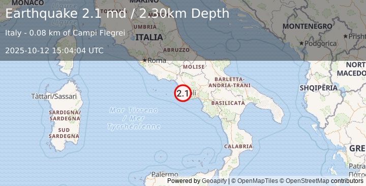 Earthquake SOUTHERN ITALY (2.1 md) (2025-10-12 15:04:04 UTC)