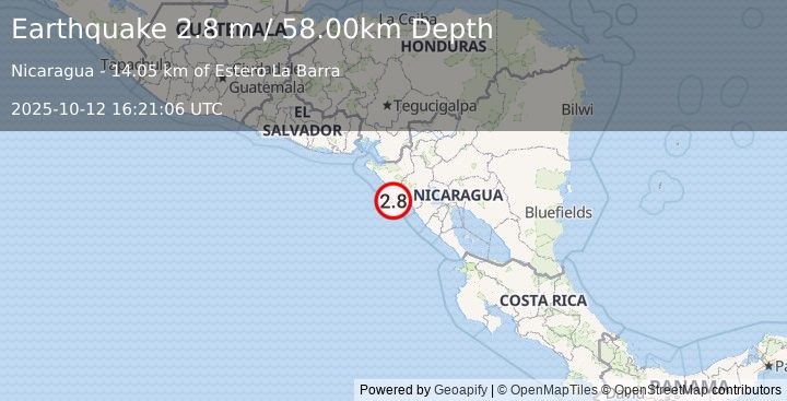 Earthquake NEAR COAST OF NICARAGUA (2.8 m) (2025-10-12 16:21:06 UTC)