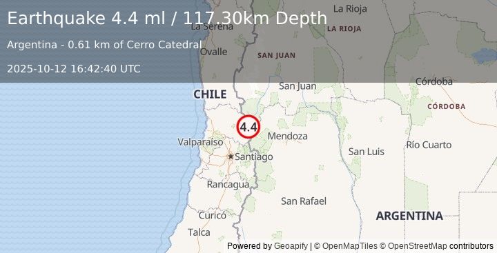 Earthquake MENDOZA, ARGENTINA (4.4 ml) (2025-10-12 16:42:40 UTC)
