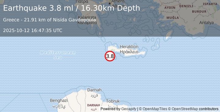 Earthquake CRETE, GREECE (3.8 ml) (2025-10-12 16:47:34 UTC)