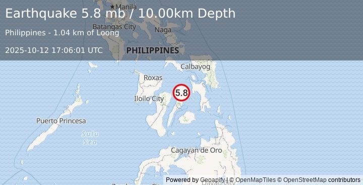 Earthquake NEGROS- CEBU REG, PHILIPPINES (5.7 mw) (2025-10-12 17:05:59 UTC)