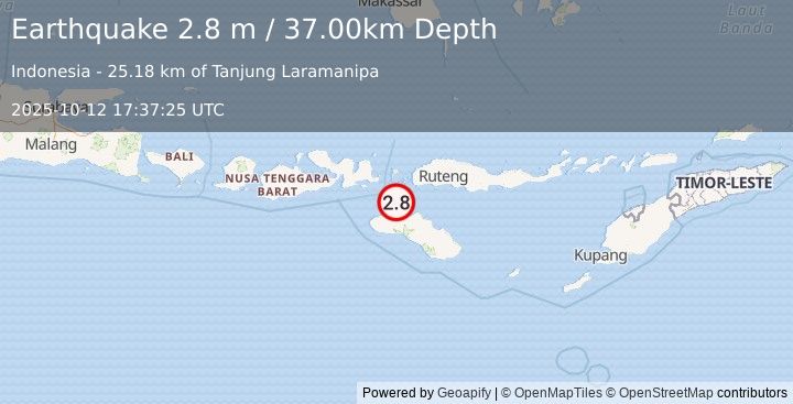 Earthquake SUMBA REGION, INDONESIA (2.8 m) (2025-10-12 17:37:25 UTC)