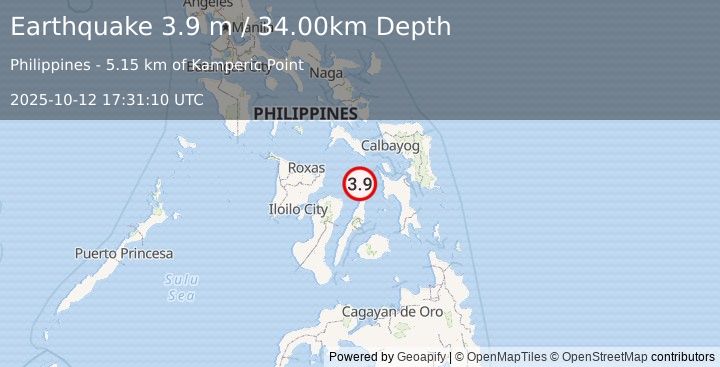 Earthquake VISAYAN SEA, PHILIPPINES (3.9 m) (2025-10-12 17:31:10 UTC)
