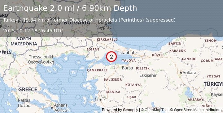 Earthquake WESTERN TURKEY (2.0 ml) (2025-10-12 18:26:44 UTC)