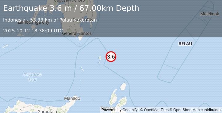 Earthquake KEPULAUAN TALAUD, INDONESIA (3.6 m) (2025-10-12 18:38:09 UTC)