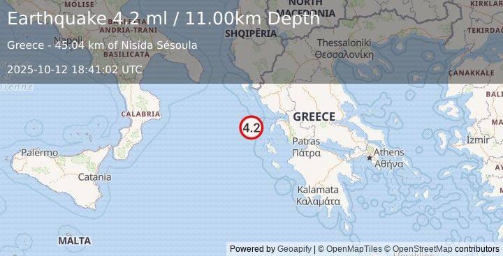 Earthquake GREECE (4.2 ml) (2025-10-12 18:41:02 UTC)