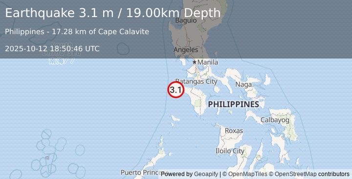 Earthquake MINDORO, PHILIPPINES (3.1 m) (2025-10-12 18:50:46 UTC)