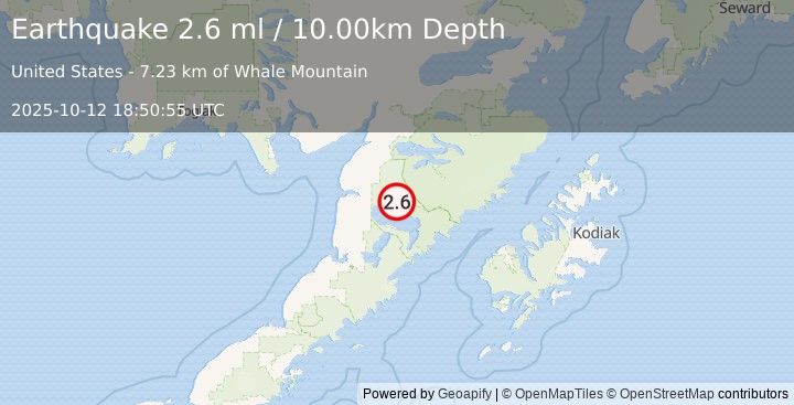 Earthquake ALASKA PENINSULA (2.6 ml) (2025-10-12 18:50:55 UTC)
