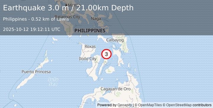 Earthquake VISAYAN SEA, PHILIPPINES (3.0 m) (2025-10-12 19:12:11 UTC)