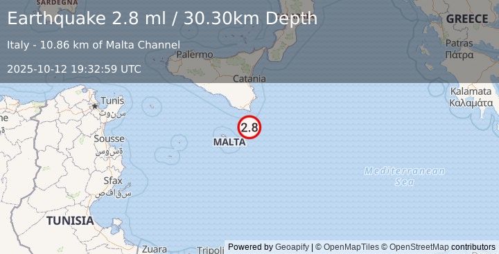 Earthquake SICILY, ITALY (2.8 ml) (2025-10-12 19:32:59 UTC)