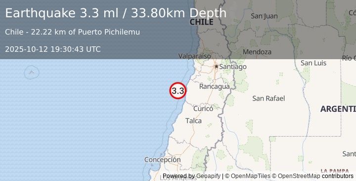 Earthquake OFFSHORE O'HIGGINS, CHILE (3.3 ml) (2025-10-12 19:30:43 UTC)