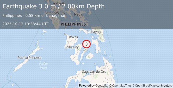 Earthquake NEGROS- CEBU REG, PHILIPPINES (3.0 m) (2025-10-12 19:33:44 UTC)
