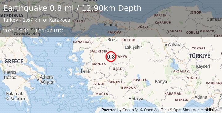 Earthquake WESTERN TURKEY (0.8 ml) (2025-10-12 19:51:47 UTC)