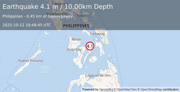 Earthquake VISAYAN SEA, PHILIPPINES (4.1 m) (2025-10-12 19:49:45 UTC)