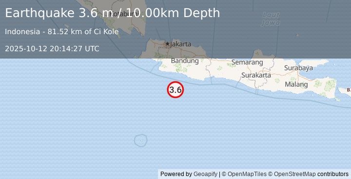 Earthquake JAVA, INDONESIA (3.6 m) (2025-10-12 20:14:27 UTC)