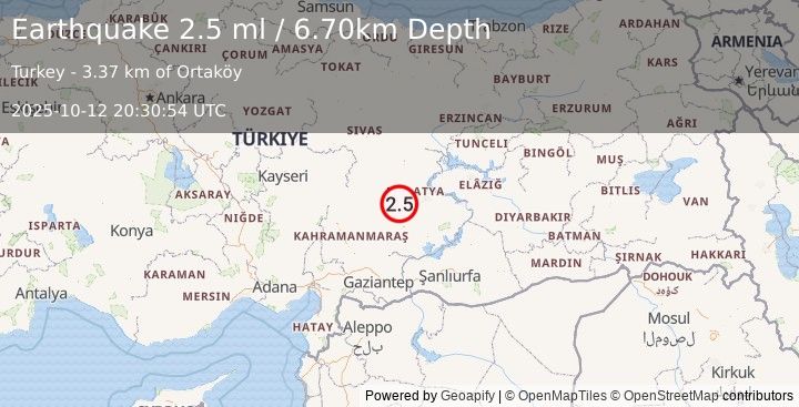 Earthquake CENTRAL TURKEY (2.5 ml) (2025-10-12 20:30:54 UTC)