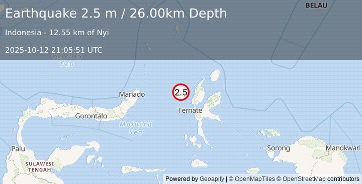 Earthquake MOLUCCA SEA (2.5 m) (2025-10-12 21:05:51 UTC)