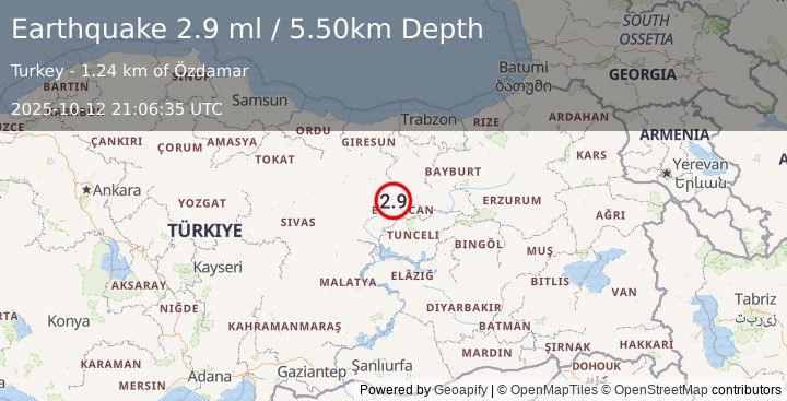 Earthquake EASTERN TURKEY (2.8 ml) (2025-10-12 21:06:35 UTC)