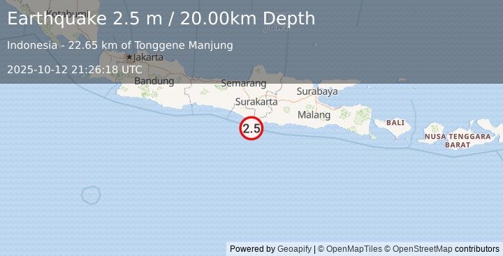 Earthquake JAVA, INDONESIA (2.5 m) (2025-10-12 21:26:18 UTC)