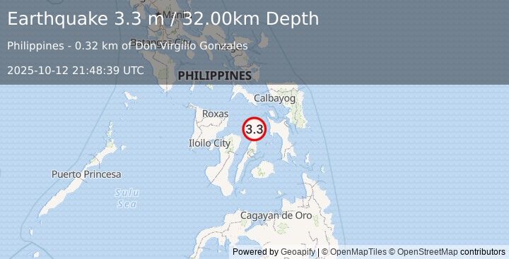 Earthquake VISAYAN SEA, PHILIPPINES (3.3 m) (2025-10-12 21:48:39 UTC)