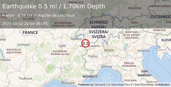 Earthquake NORTHERN ITALY (0.5 ml) (2025-10-12 22:04:39 UTC)