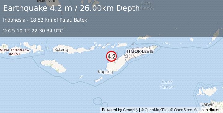 Earthquake TIMOR REGION (4.2 m) (2025-10-12 22:30:34 UTC)