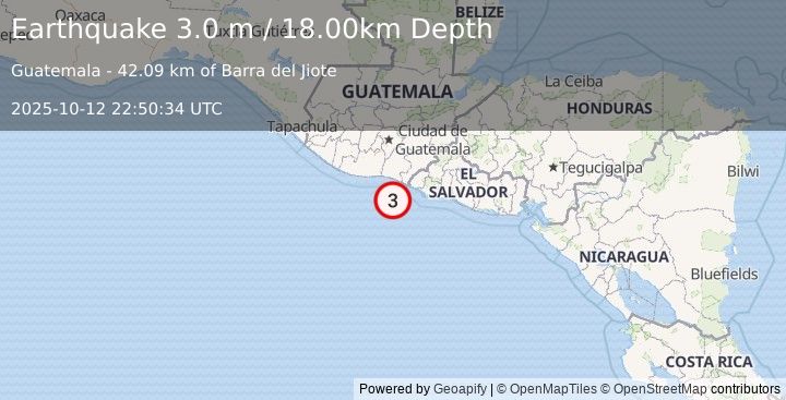 Earthquake OFFSHORE GUATEMALA (3.0 m) (2025-10-12 22:50:34 UTC)
