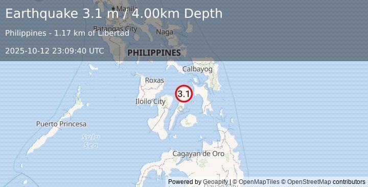Earthquake LEYTE, PHILIPPINES (3.1 m) (2025-10-12 23:09:40 UTC)