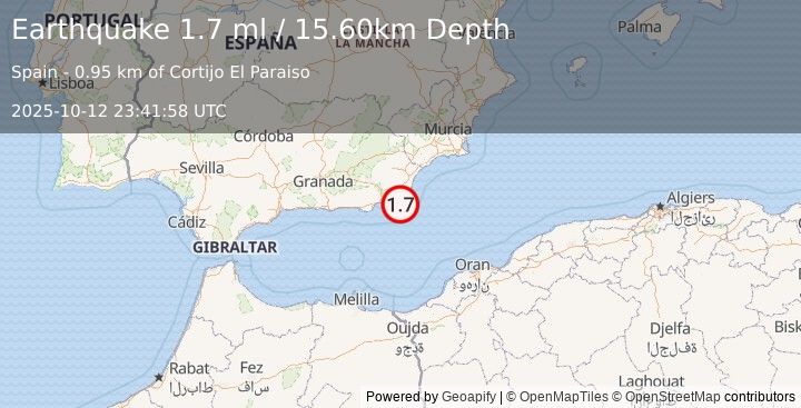 Earthquake STRAIT OF GIBRALTAR (1.7 ml) (2025-10-12 23:41:58 UTC)
