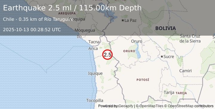 Earthquake TARAPACA, CHILE (2.5 ml) (2025-10-13 00:28:52 UTC)