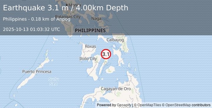 Earthquake VISAYAN SEA, PHILIPPINES (3.1 m) (2025-10-13 01:03:32 UTC)