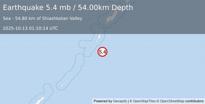 Earthquake KURIL ISLANDS (5.6 mb) (2025-10-13 01:10:14 UTC)